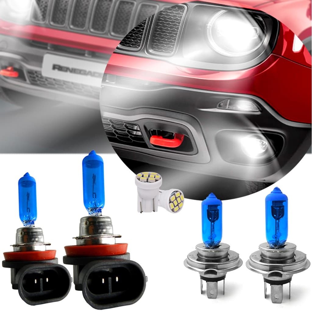 Kit Lâmpadas Super Branca Jeep Renegade H4 H11 Led T10 - 6 Peças