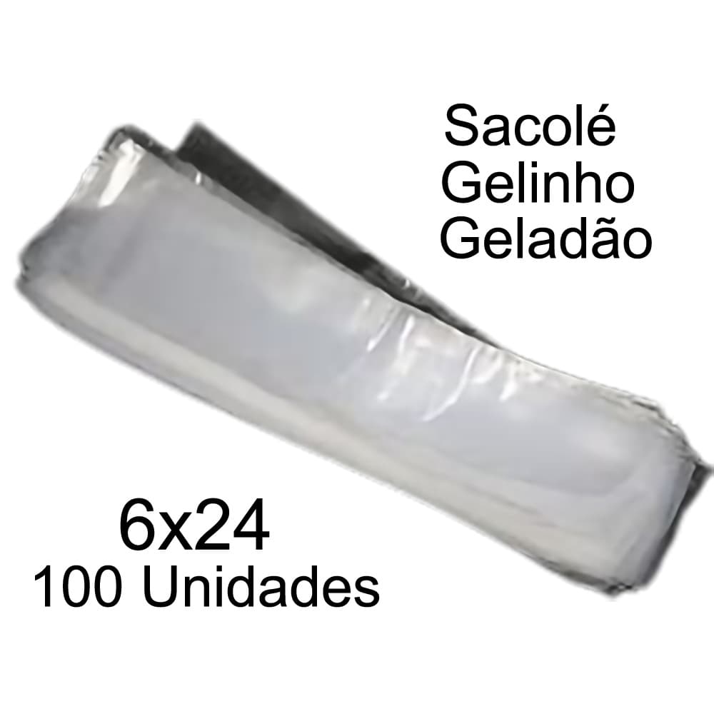 Kit 100 Saquinhos/Sacos plásticos resistentes 6x24 para Geladão/Gelinho/Sacolé/Geladinho