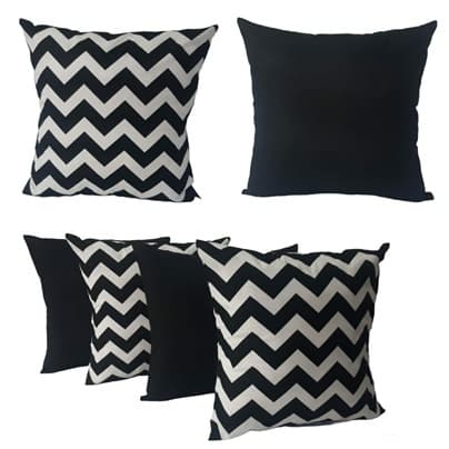 KIT 6 CAPAS ALMOFADAS CHEVRON PRETAE BRANCA, 45 X 45 CM, 3 (CHEVRON ZIG ZAG),  3 (LISAS PRETAS)