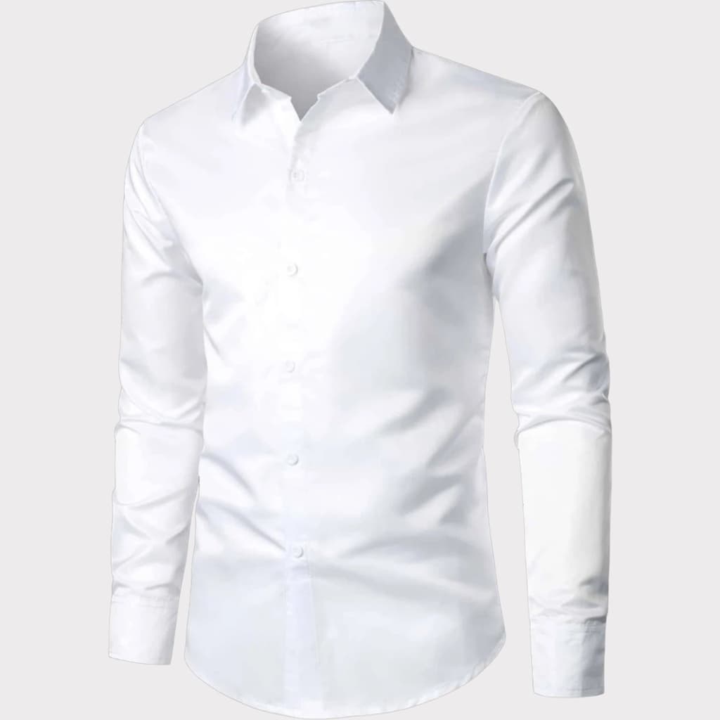 Camisa social manga longa masculina slim fit lisa branca sem bolso