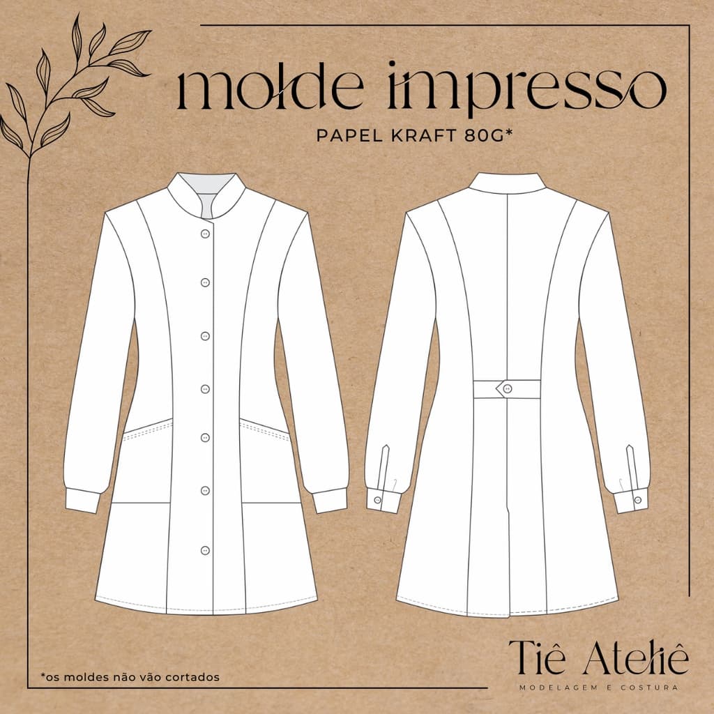 MOLDE EM PAPEL KRAFT DE JALECO GOLA PADRE  FEMININO PARA COSTURA MODELAGEM  DE ROUPA EM PAPEL KRAFT PARA COSTURA