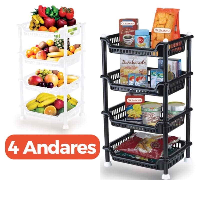 Prateleira Multi-Uso Organizadora 4 andares Nitron Preta e Branca Cozinha e Sala Oficina