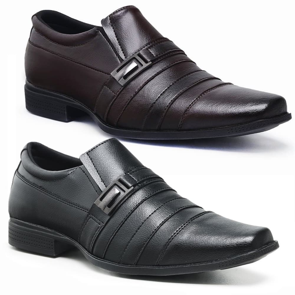 Sapato Masculino Social Elegante Confortável Formal para Dia a Dia Sapato Trabalho 2 Pares