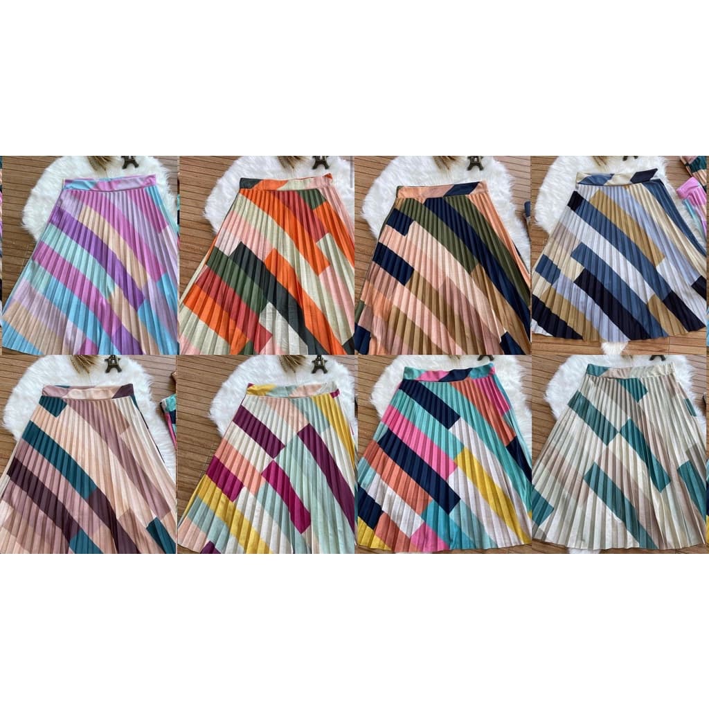 Saia Plissada Midi - Estampas Geométrica - Cintura Alta - Moda Evangélica-00019