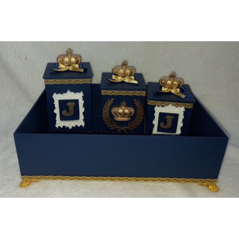kit higiene mdf bandeja abajur farmacinha  urso aviador  azul marinho