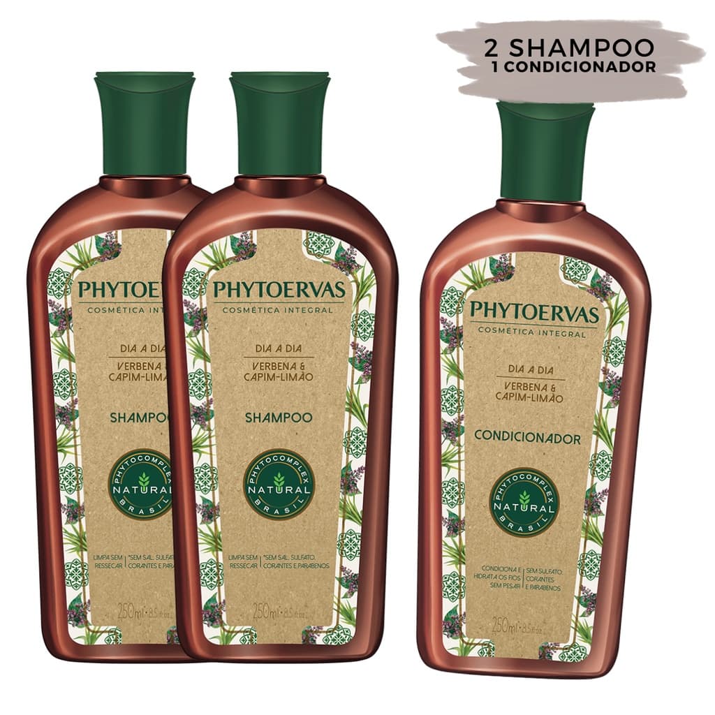 Kit 2 Shampoo 1 Condicionador Dia a Dia Verbena e Capim-limão Phytoervas