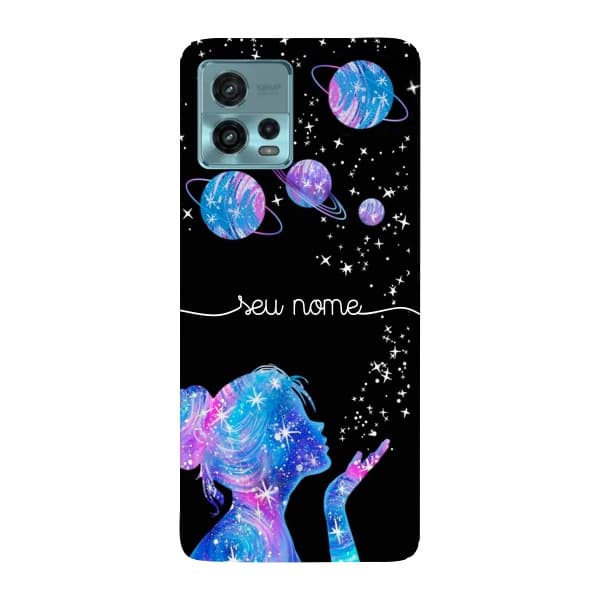 Capinha para Moto G72 Anti Impacto Personalizada - Menina Universo com nome manuscrito