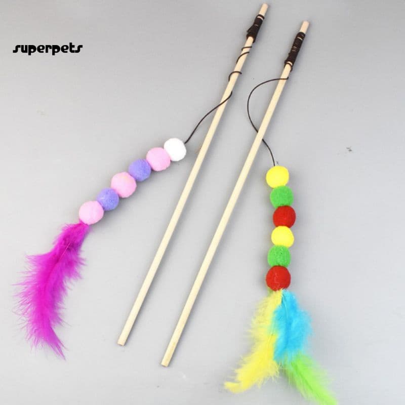 Brinquedo para gato,varinha Pompom pelúcia com penas Gato feliz