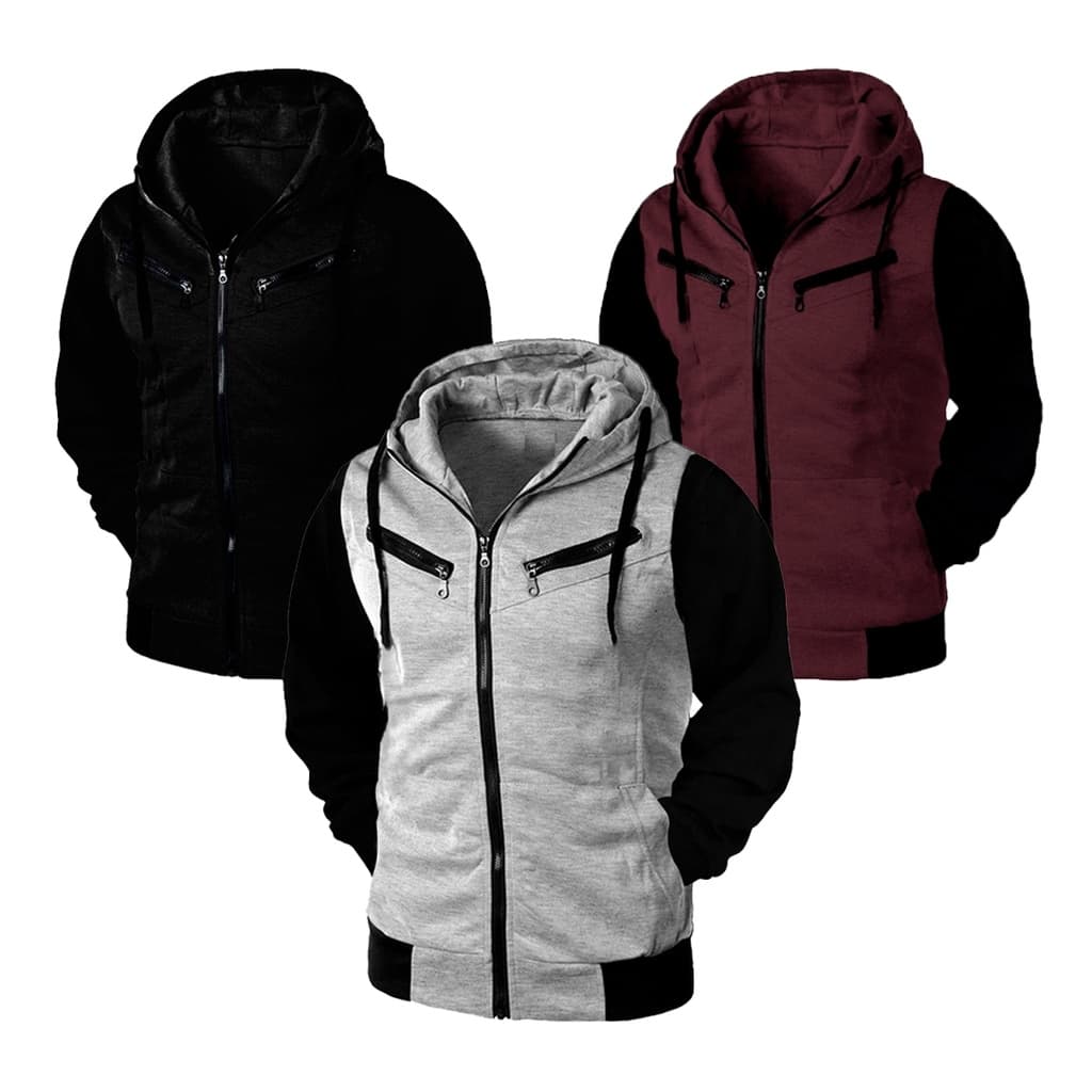 Kit 03 Moletom de Zíper Blusa De Frio Casaco Ramazzoni