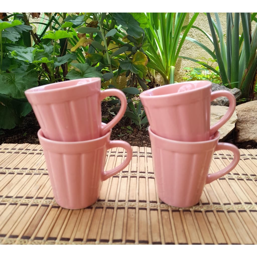 Jogo 4 Xícaras Caneca Café 120ml Porcelana Canelada