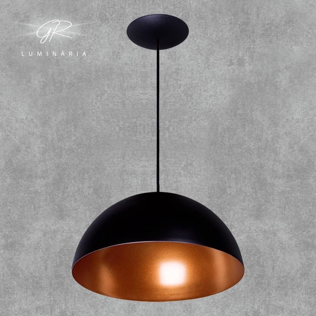 Pendente Luminaria Unidade Meia Lua De 40cm, Preto/cobre Casa E Decoração Luminaria De Teto