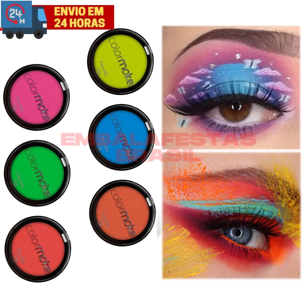 Pancake Color Make Cores e Neon Para Halloween Carnaval Maquiagem Clown