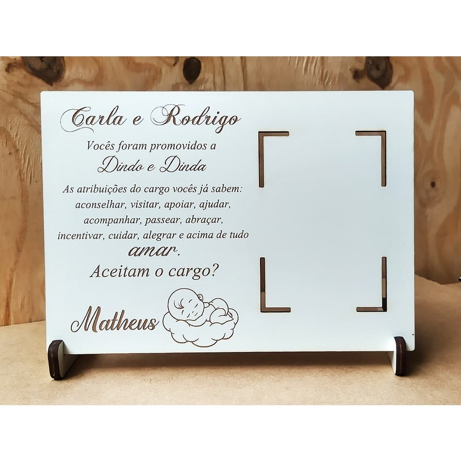 2 Mini Porta Retratos Convite para Padrinhos de Batizado Personalizado em MDF