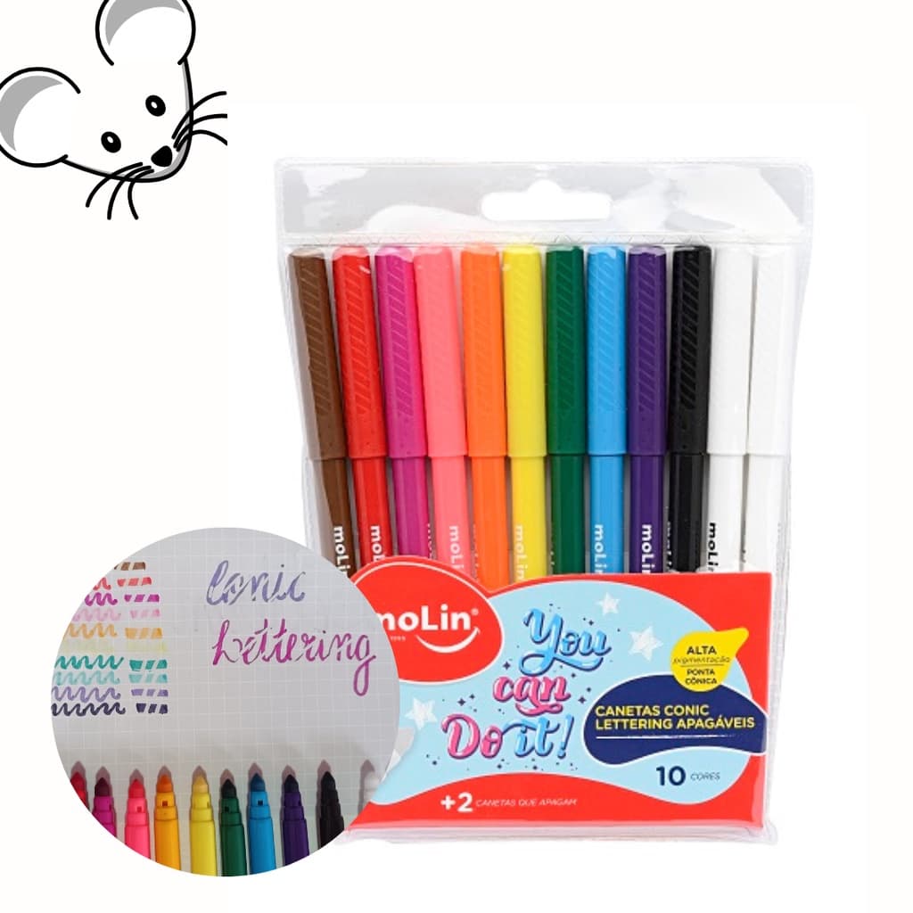 Canetas Conic Lettering Apagáveis - kit c/ 10 cores (Canetinha)