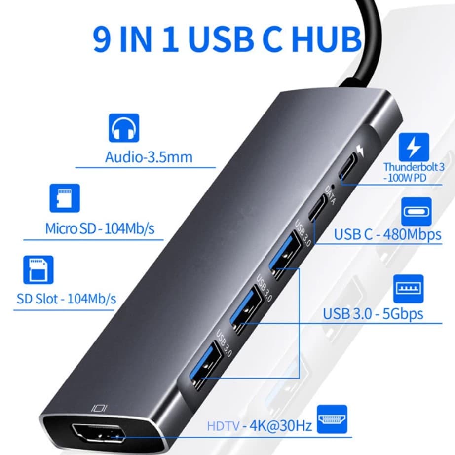Hub Adaptador Usb Tipo-C Hdmi Celular Tablet Computador 9in1