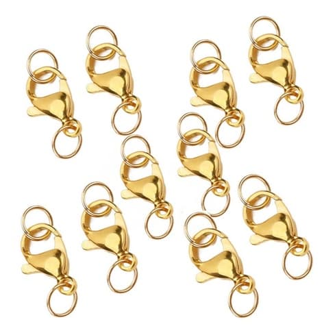 fecho lagosta dourado 12mm pacote com 50unidades mais 100 argolas 5mm