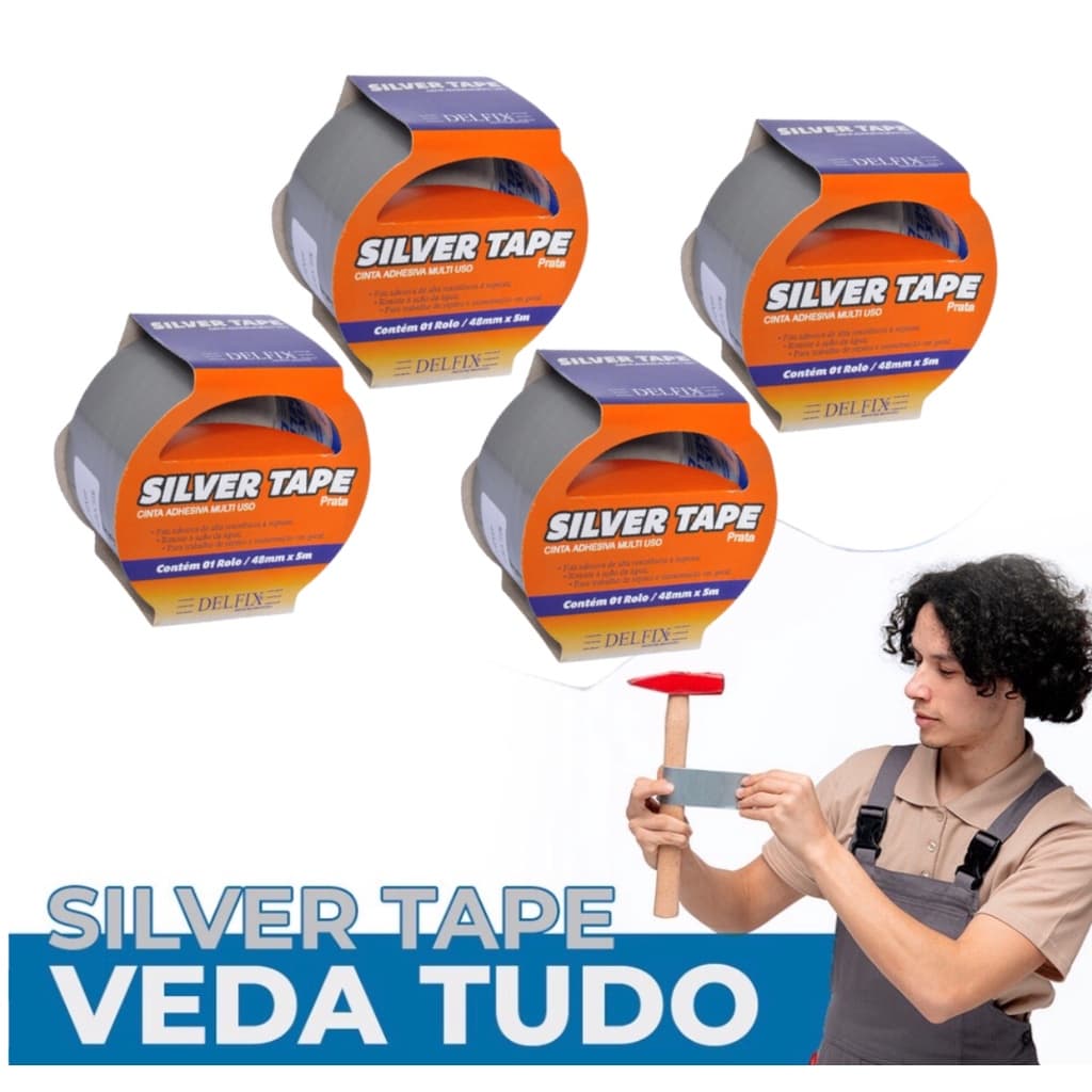 Kit 4 Fitas Silver Tape Adesiva Fita Mágica Cinta Adhesiva Fita Multi Uso - 48mm X 5Mts