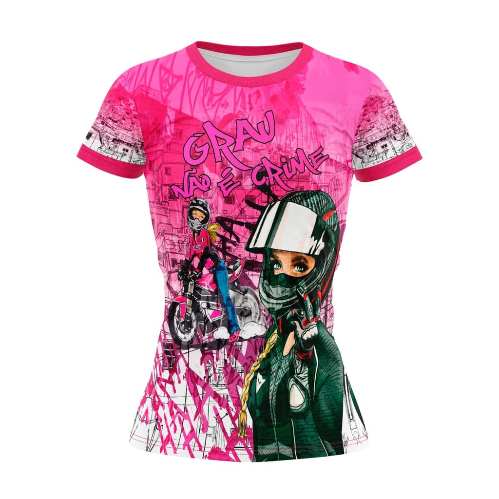Camiseta Baby Look Feminina Estilo Favela De Quebrada Moto Grau É Arte 244