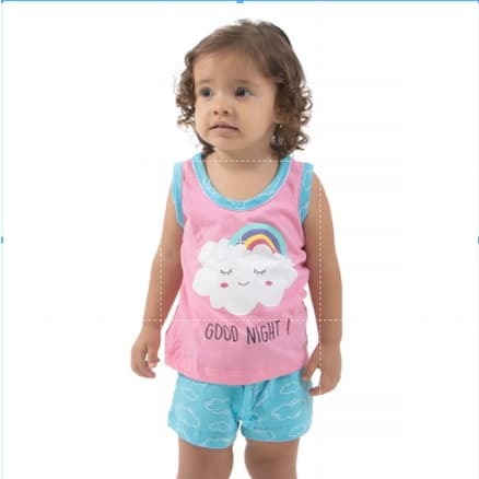Pijama Curto Nuvem Infantil Chuva De Amor Malha De Alta Qualidade 100% Algodao Verao