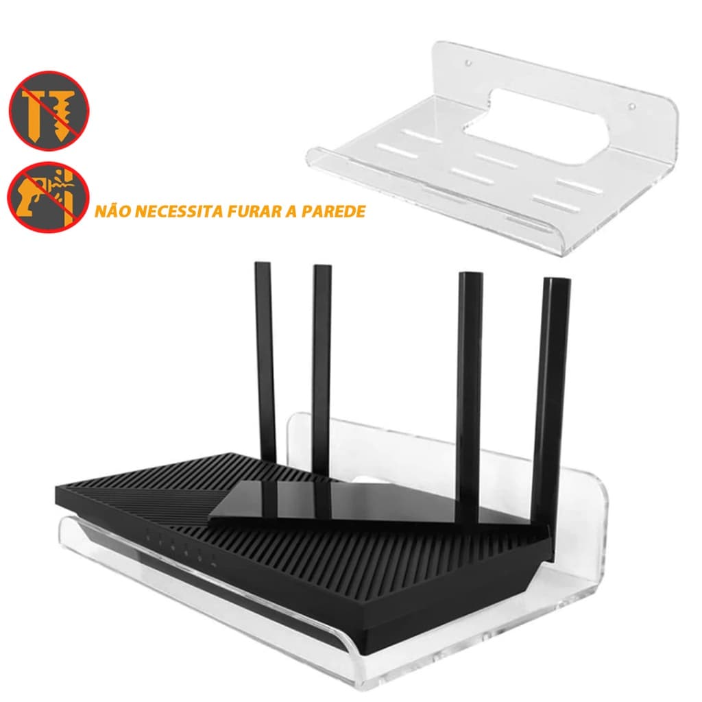 Suporte para Roteador Modem wifi net Prateleira Flutuante Escritório Home Office Casa Decoração Sala sem furo parede