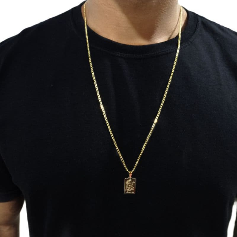 Corrente Correntinha Masculino Grumet Banhado A Ouro 18k Cordão fino e Pingente Cruz PlacaCorrente Correntinha Masculino Grumet Banhado A Ouro 18k Cordão fino e Pingente Cruz Placa