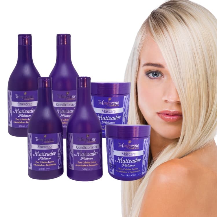 2 Kits Maycrene Matizador Platinum Para Cabelos Loiros, Platinados E Grisalhos 6x500