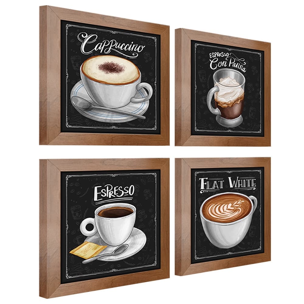 Quadro Decorativo Café Expresso Padaria Cozinha 20x20cm 4 un
