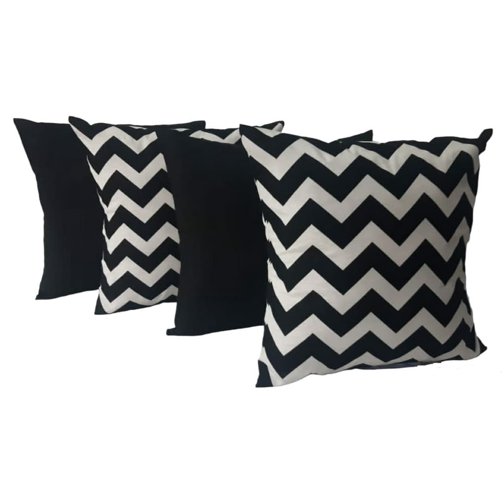 KIT 4 CAPAS ALMOFADAS CHEVRON PRETA 45 X 45 CM 2 CHEVRON ZIG ZAG E 2 LISAS PRETAS