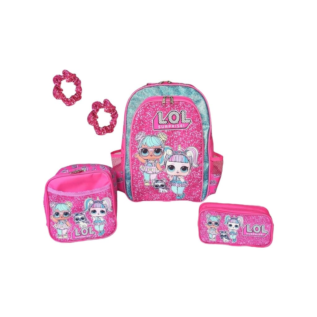 kit infantil mochila escolar para meninas LOL Surprise para costas com lancheira térmica estojo de duas divisões brinquedo meninas rosa brilho
