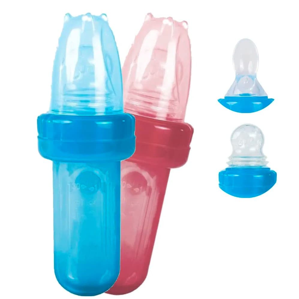 kit Porta Frutinha E Colher Dosadora Em Silicone Bebe Alimentação Buba