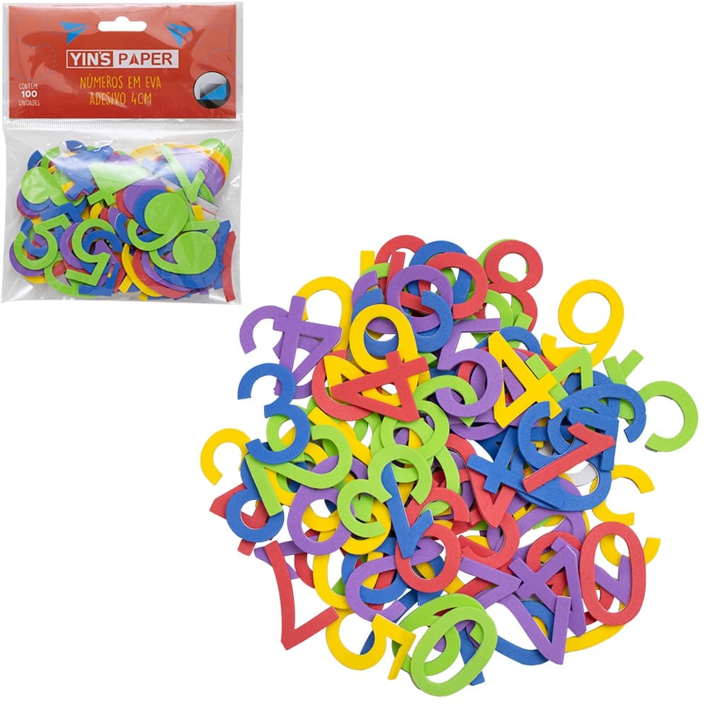 NUMEROS DE EVA ADESIVO DIDATICO YINS PAPER COM 100 PECAS 4CM