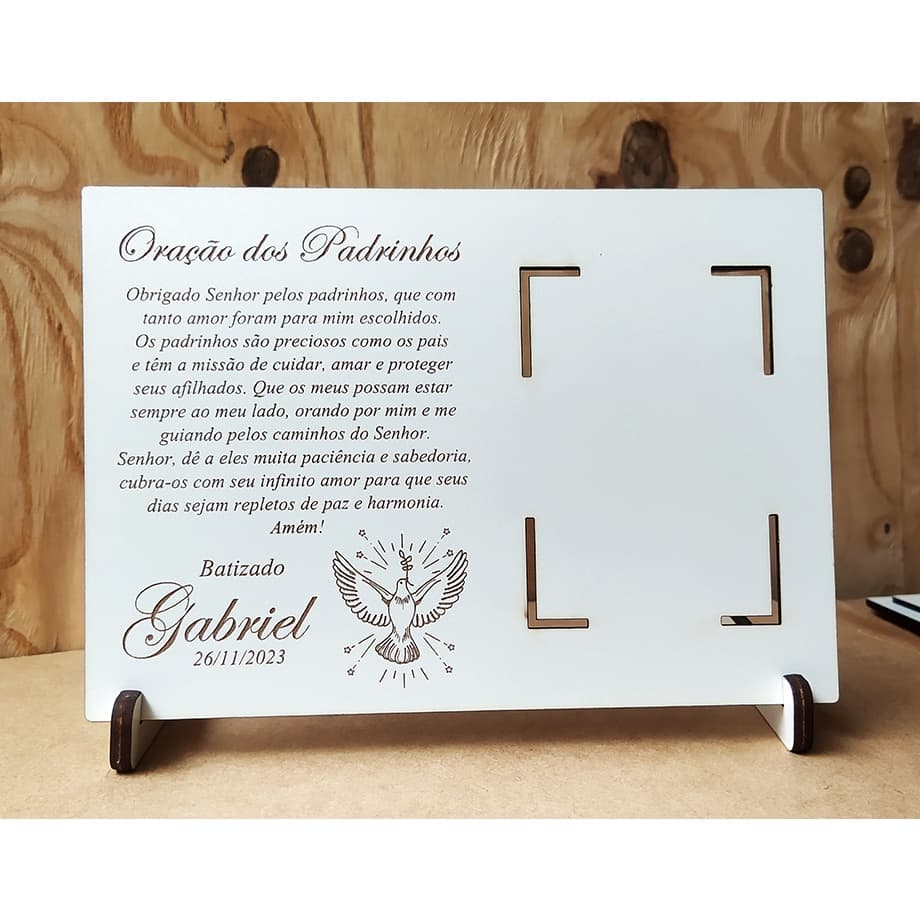 Mini Porta Retrato Infantil Batizado aos Padrinhos em MDF - Vários Modelos