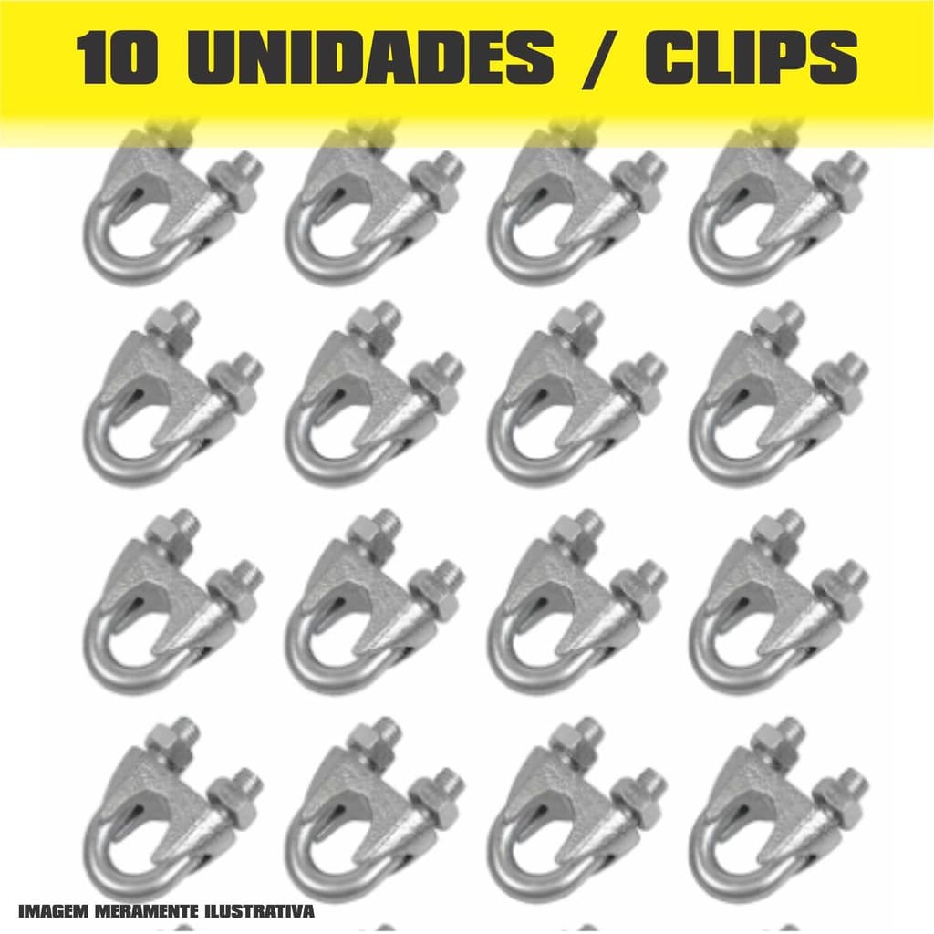 10 unidades Kit Clip Grampo Leve para Cabo de Aço Galvanizado 1/8 (3mm) Clipe