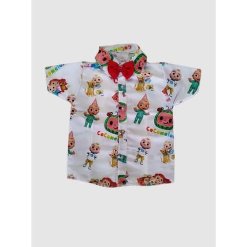 Camisa temática Cocomelon Roupa Infantil Desenho animado Roupa de festa de aniversário social diversão BLUSA + GRAVATA