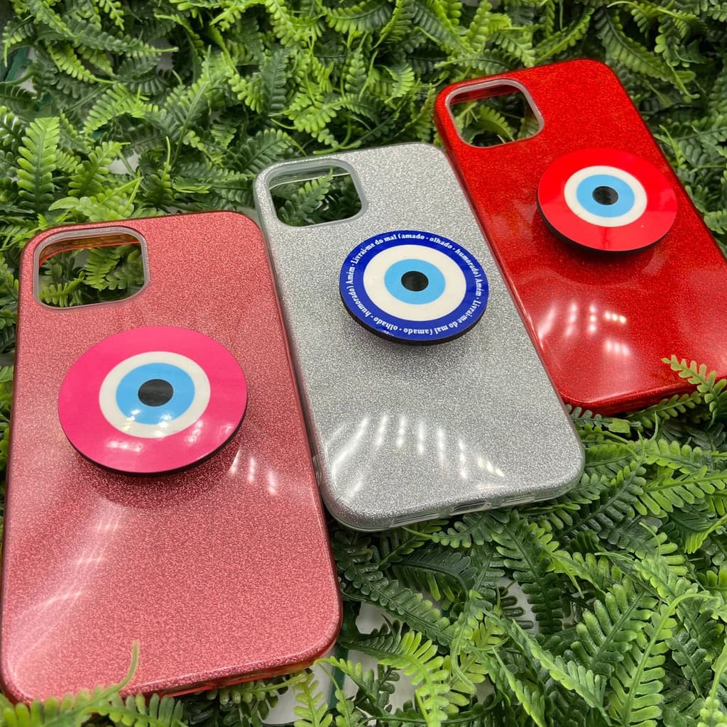 Capa com brilho + suporte olho grego iPhone 12 Pro Max