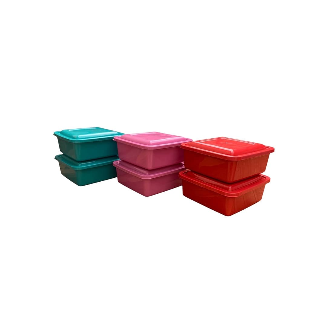 Pote Colorido Plastico Para Alimentos 6und 1,5L Pote Quadrado Porta Mantimentos