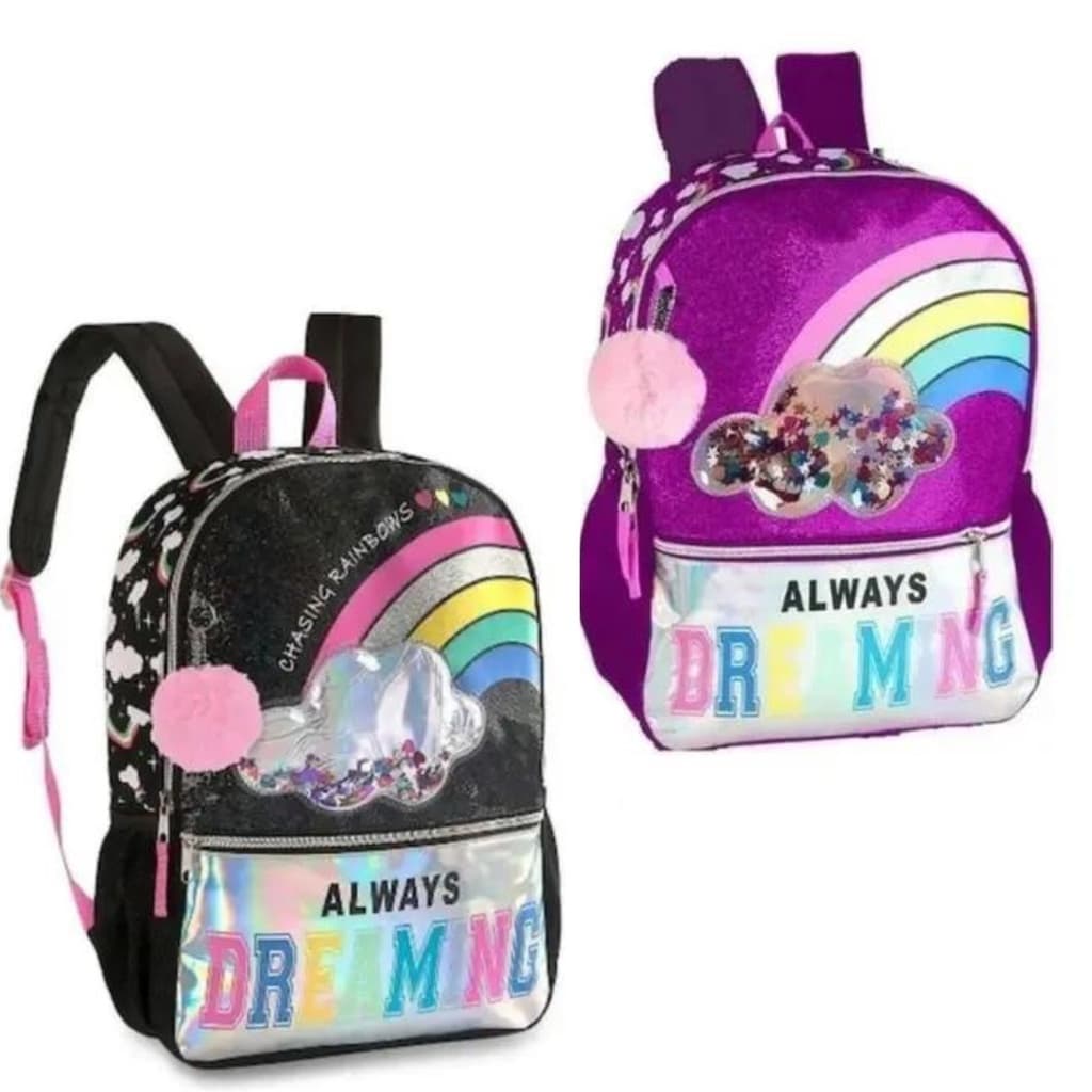 Mochila Costas Juvenil Glitter Always Dreaming Paetês Meninas Clio Original