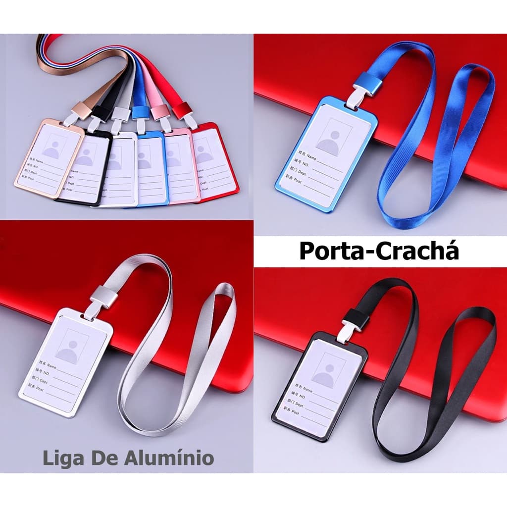 Porta-Crachá Liga de Alumínio Credencial ID Cartão de Identificação com Cordão