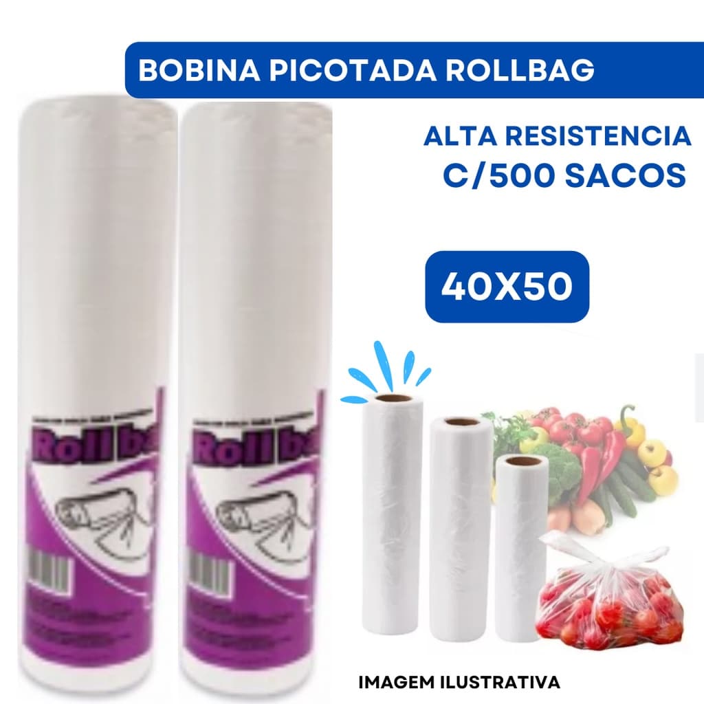 Bobina Picotada Rollbag 40x50 c/500 Sacos - 6 a 7 KG