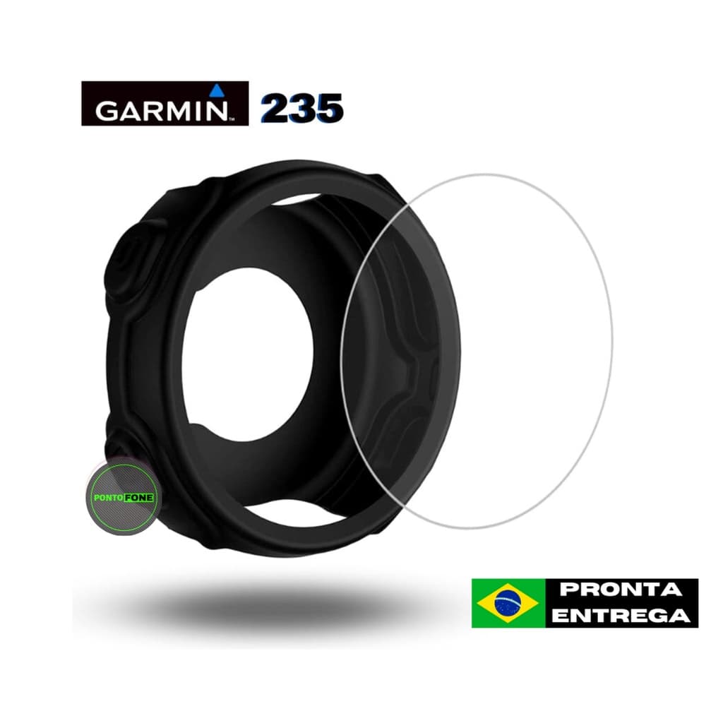 Case Capa Protetora Relógio Garmin 235 + Película de Vidro Temperado - Protetor para Relógio Garmin Forerunner 235