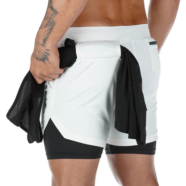 Calções esportivos masculinos de corrida Casual Outdoor,Calções multi bolso soltos de duas camadas