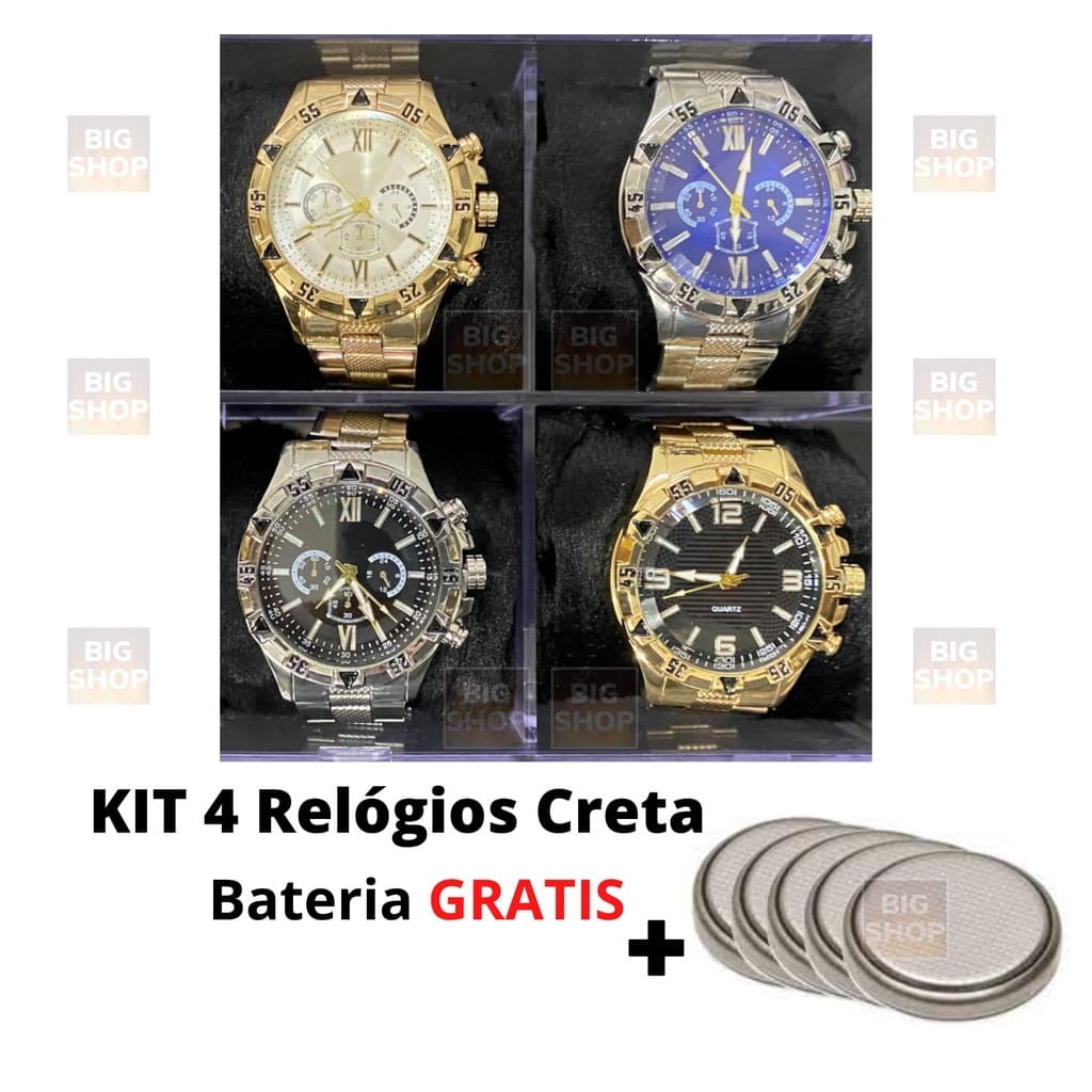 4 Relogios Prata Dourado Kit Revenda Atacado Metal Analogico Relogio Masculino