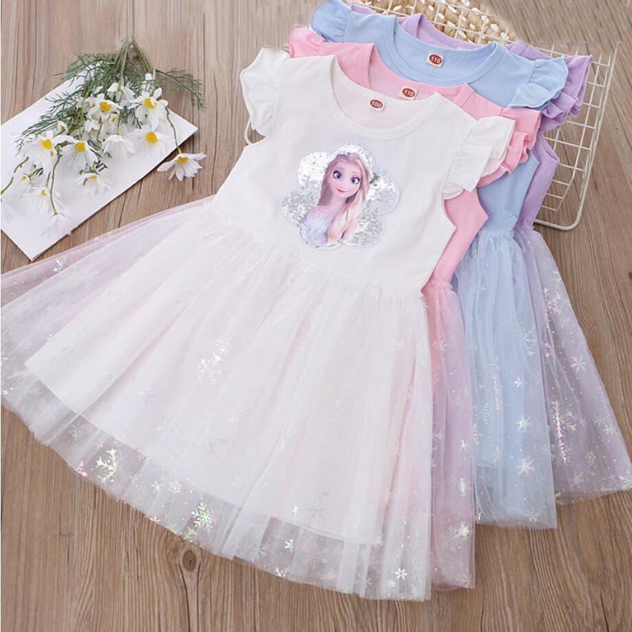Vestidos De Princesa Elsa Congelados 2023 Summer Kids Snowflake Vestido De Lantejoulas Para Meninas Roupas Casuais