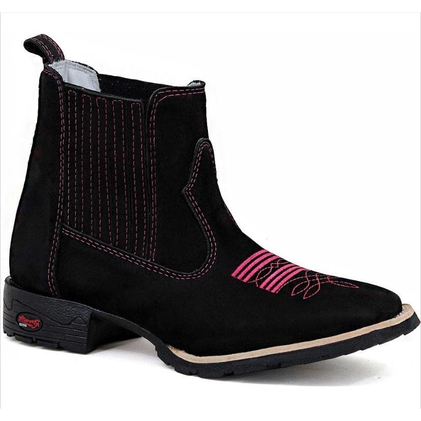 Bota Texana Feminina Cano Curto 100% Couro Botina Country Bordada Bico Quadrdao