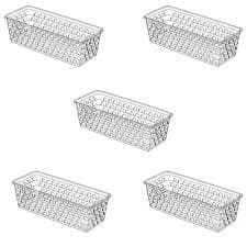 Kit 5 Cesto Organizador Multiuso Retangular Comprido Transparente