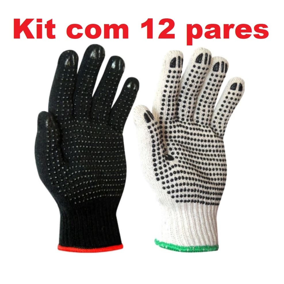Luva de Malha Pigmentada Branca ou Preta - Kit com 12 Pares