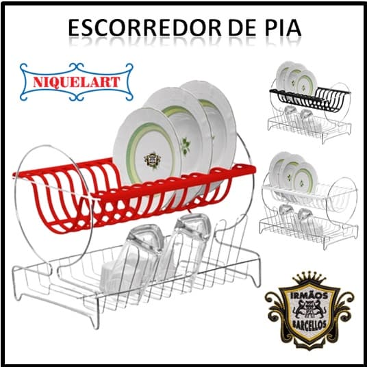 Escorredor De Louças Duplo Prime Com Porta Copos Metálico - Escorredores De Pia Utensílios Niquelart