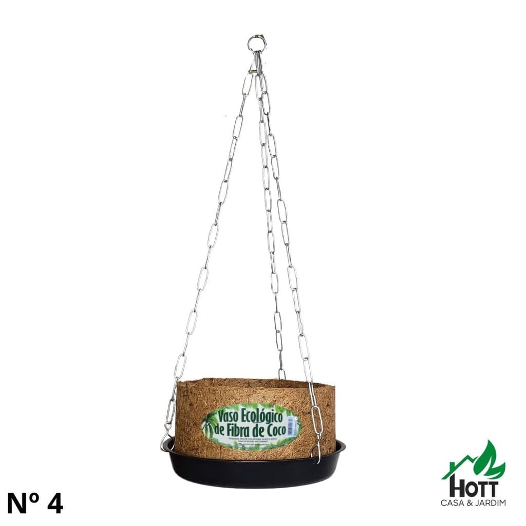 Vaso Xaxim Ecológico Fibra De Coco, N°4 (26cmx13cm) C/ Corrente  E Prato- Agrofor