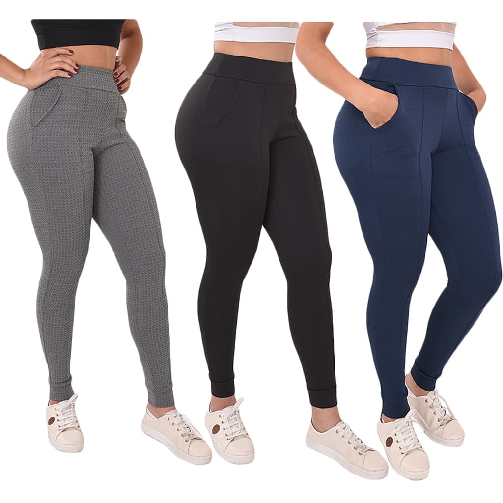 Calça Jogger Feminina Cintura Alta Elastano Envio Imediato Malha Crepe