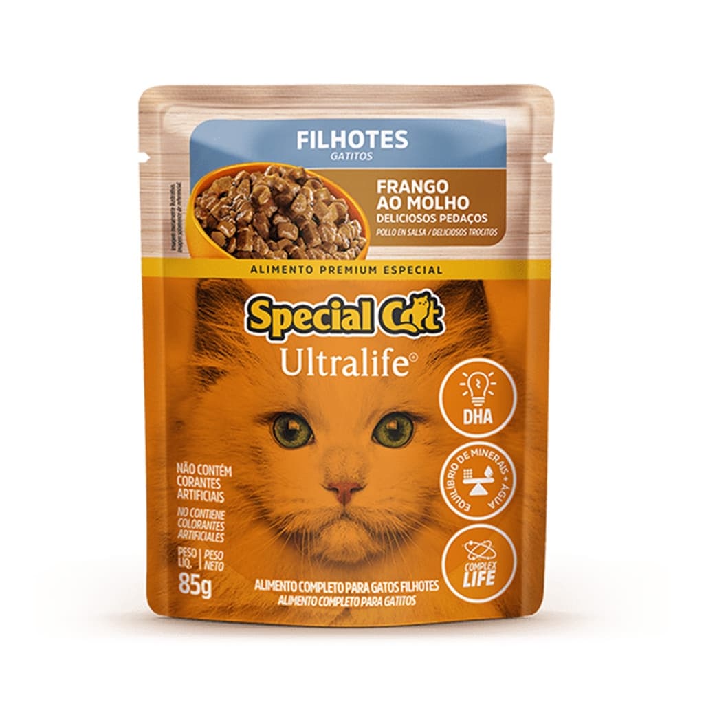 Sache Sabor Frango Para Gatos Filhote Special Cat Ração Úmida Ao Molho 85g Gatos